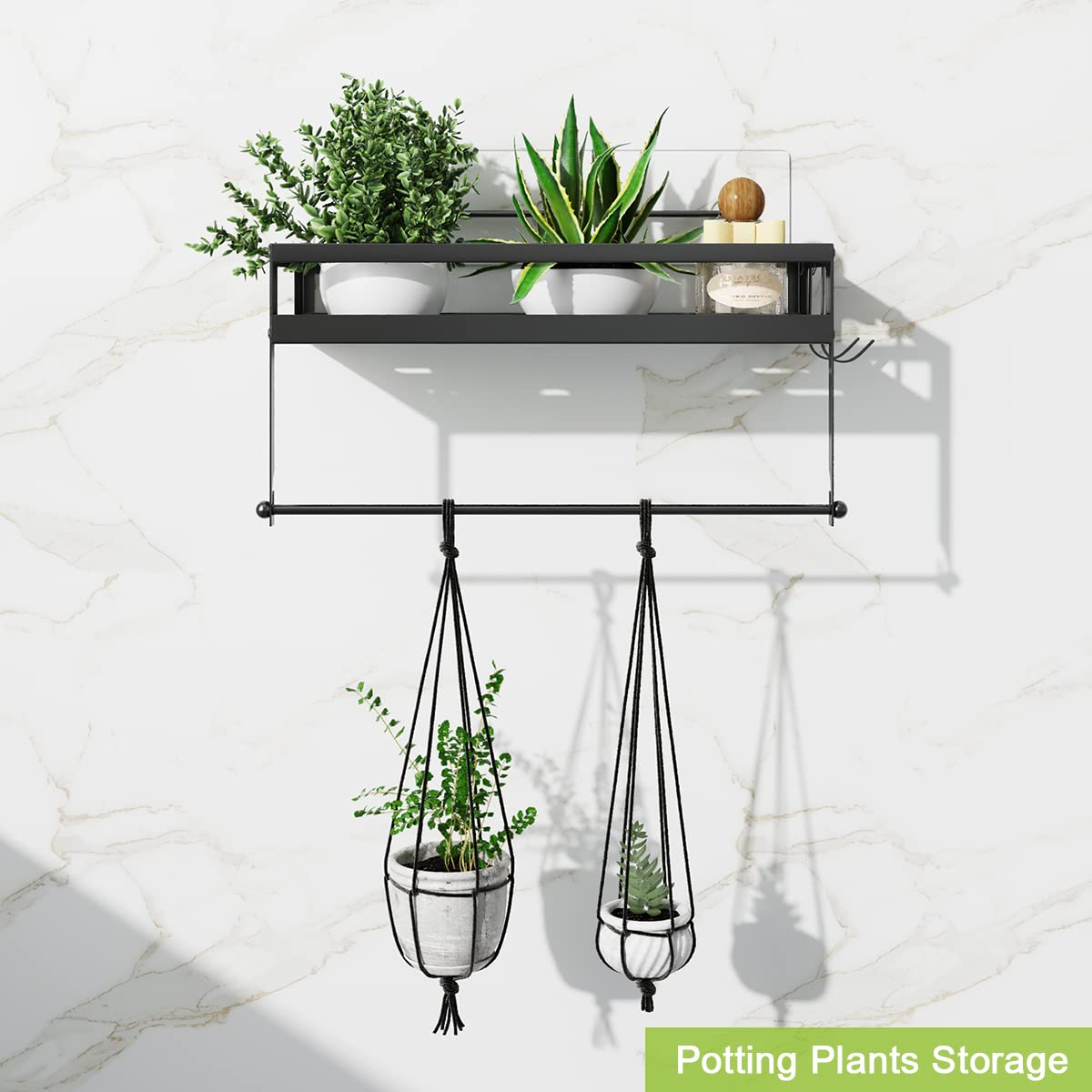 Soporte para toallas de papel con almacenamiento de estantes, 2 en 1 montado en la pared para cocina, balcón y baño, instalación autoadhesiva o perforadora, acabado negro mate SUS304 4