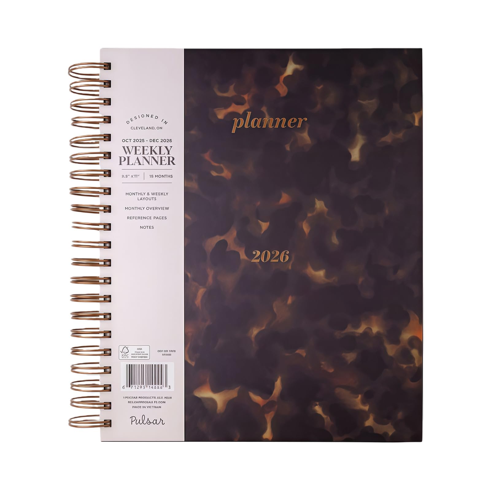 Agenda settimanale con copertina rigida 2026 Notebook con rilegatura a doppia spirale Agenda settimanale mensile 15 mesi 10.2025-12.2026 per la pianificazione mensile