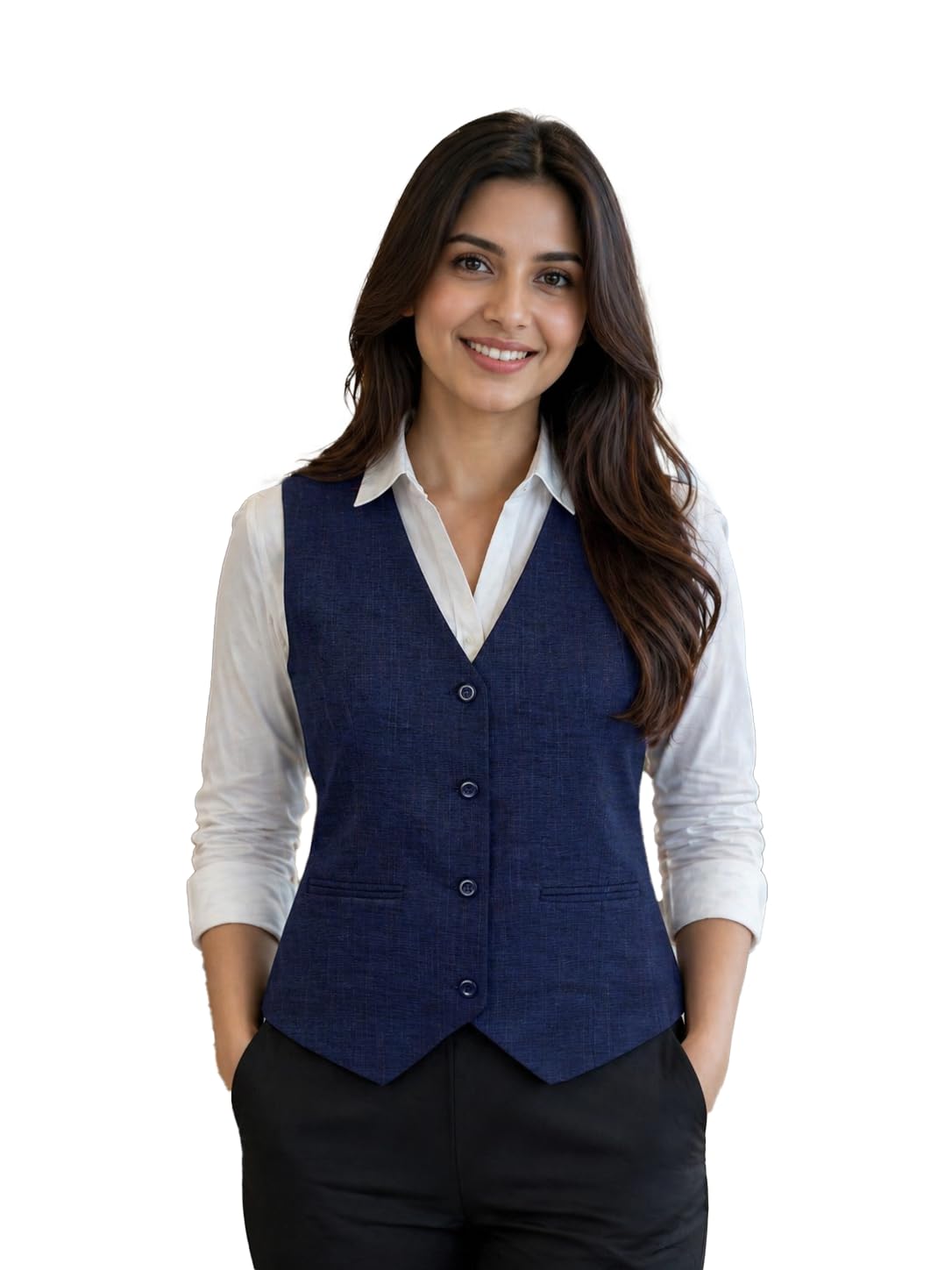 Women's Formal Waistcoat | Button Closure Office Wear Vest/Sadri | Sleeveless Tailored Fit Waistcoat | Business Casual Layering Jacket for Women | Professional Workwear-image-14