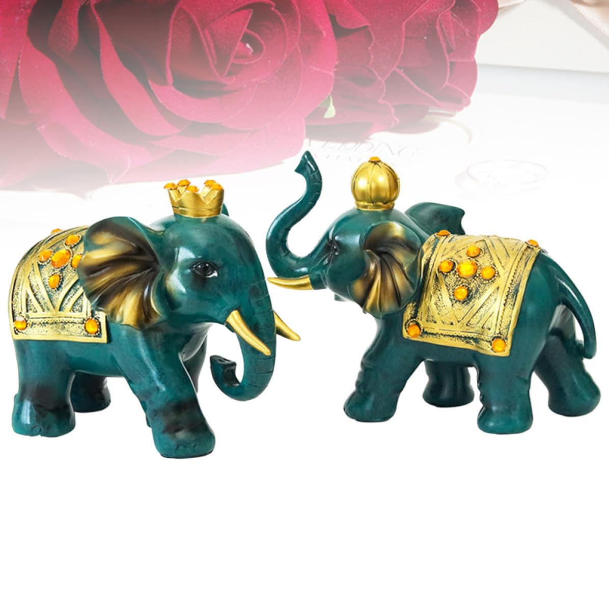 Adorno de Elefante de Resina Verde, 1 Par, Estilo Europeo