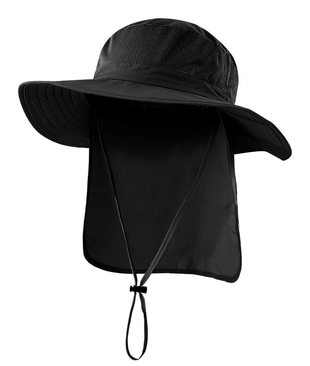 Magracy Men's Black Unisex Outdoor Wide Brim Sun Hat Mesh Upf50+ Safari Hats With Neck Flap Fishing Hats