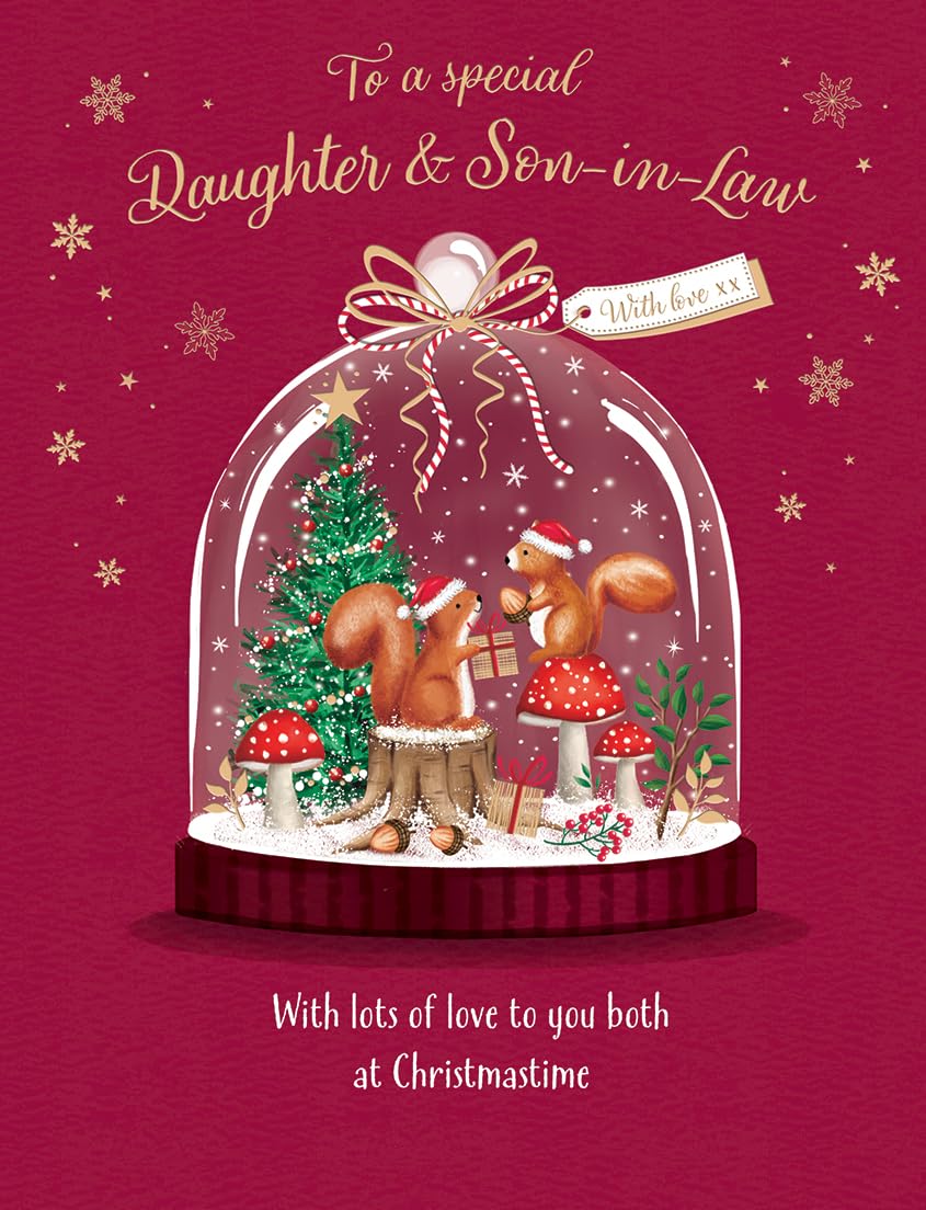 Piccadilly Greetings Character Christmas Card, Couple Daughter & Son in Law, Squirrels - 7 x 5 inches
