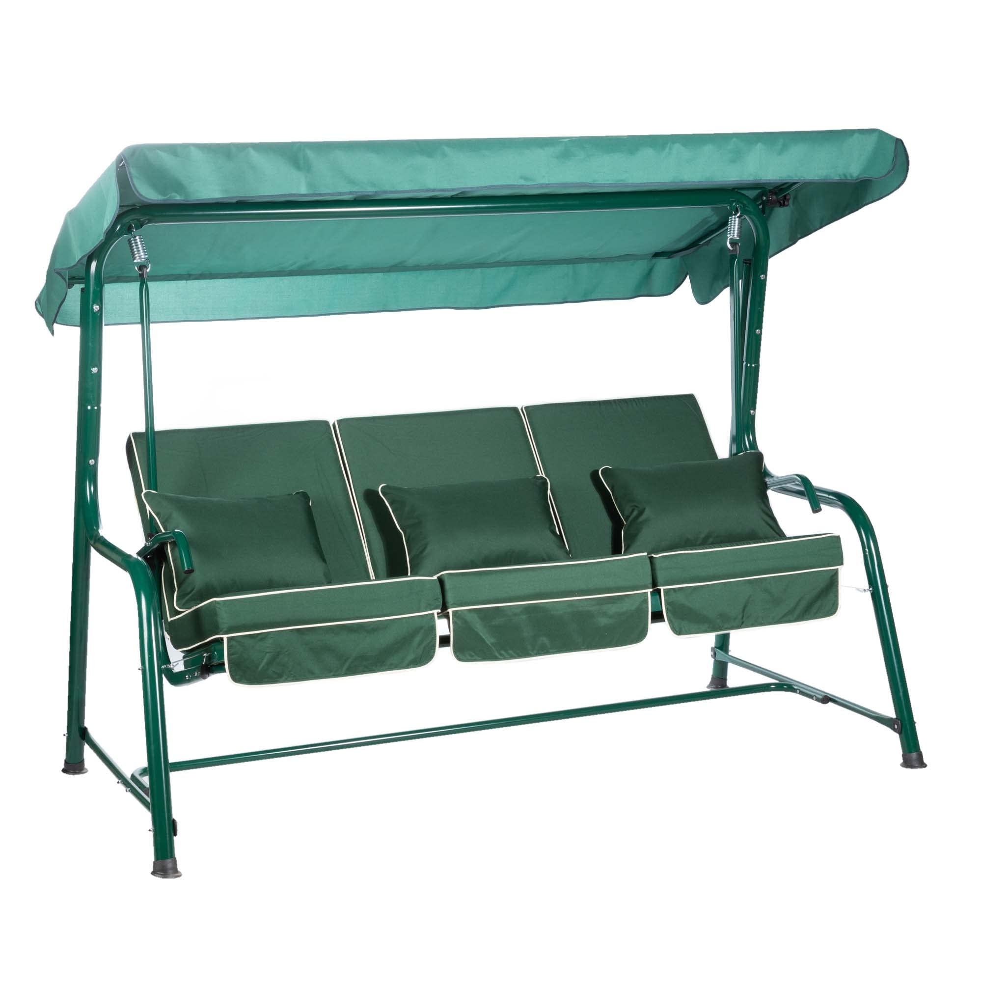 Alfresia Turin 3 Seater Reclining Garden Swing Seat with Adjustable Canopy and Classic Cushions, Heavy Duty Outdoor Patio Swing Seat Supporting up to 250 kg