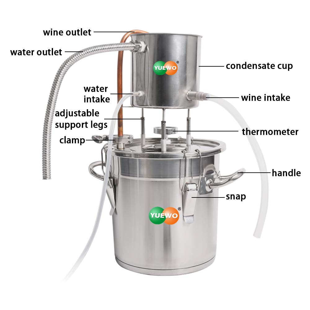 YUEWO Still Stainless Steel Thickened Bottom Denatured Alcohol Canning Kit Ethanol Vodka Copper Still Water Distiller Home Brewing Kit (33L/8Gal) …