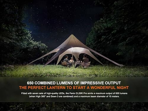 Miniatura 5 de Fenix CL26R Pro - Linterna de campamento de mármol blanco, 650 lúmenes brillante, recargable USB-C, compacta y portátil, perfecta para huracán,