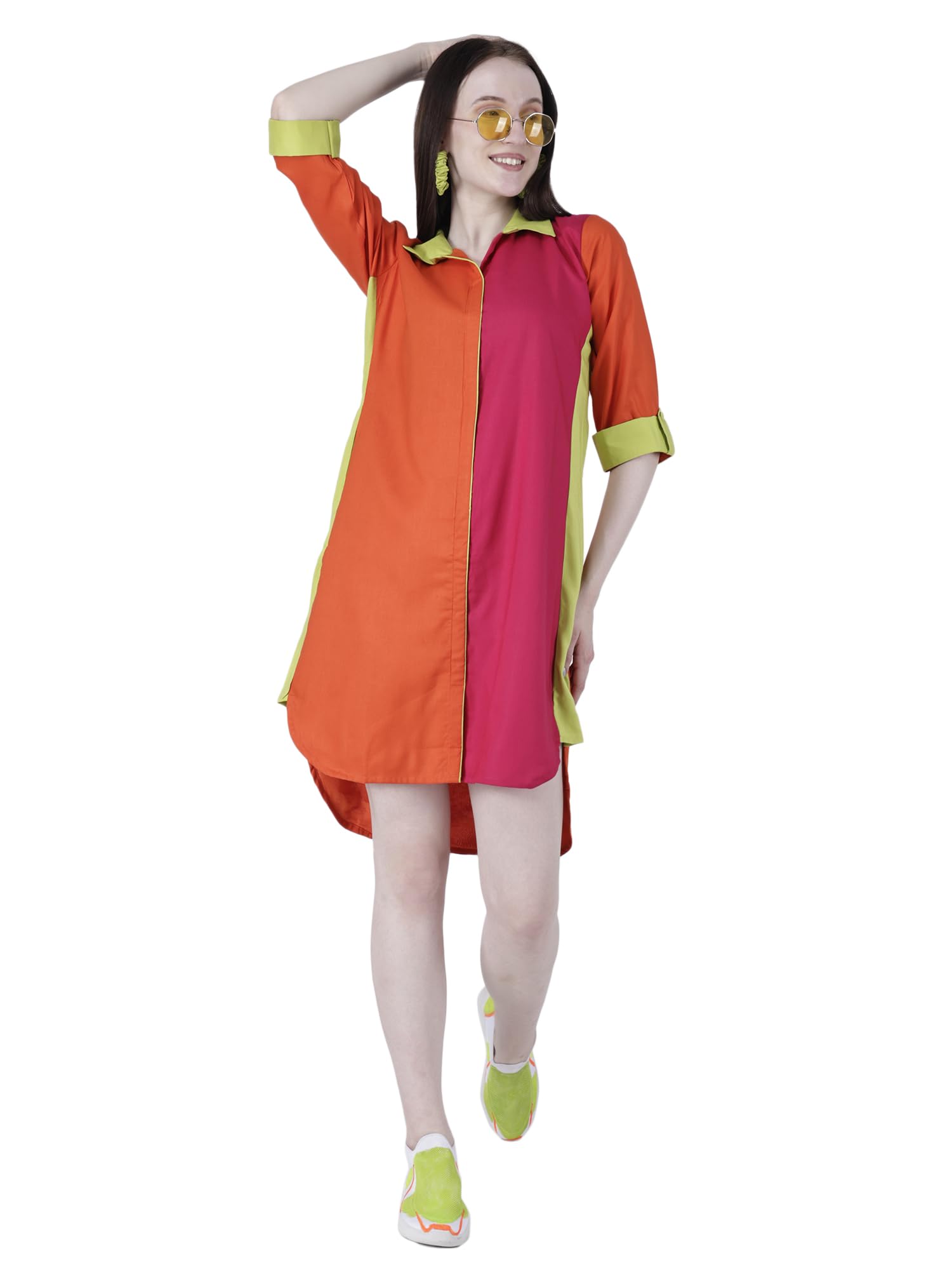 shree voguish archana Women's Shirt Dress Cotton Rayon Breathable Soft Colorful Western Casual Midi Dress for Summer Comfortable and Chic Stylish Trendy Travel Vacation Friendly Design for Women-picture-50