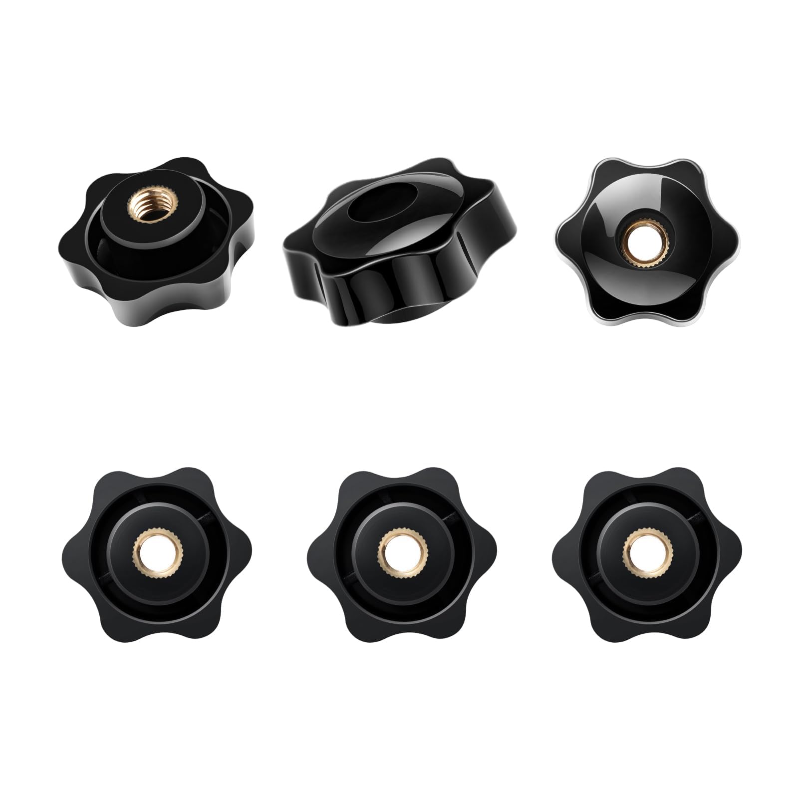 Manopole a Stella 6pcs (M8 38#) Dado a Stella M8 Manopola passante a testa esagonale filettata femmina, Maniglia con manopola a stella bloccaggio a vite in plastica nera