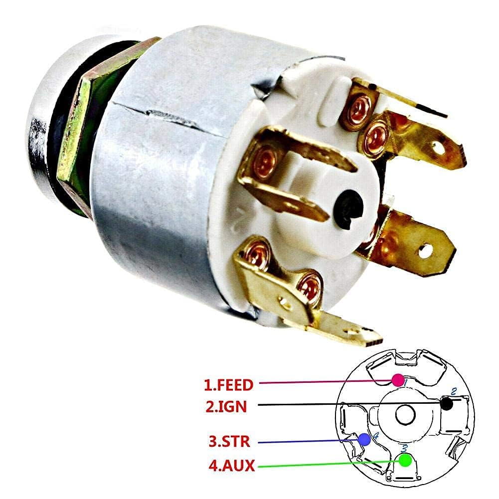 Interruttore di accensione universale, 12V 4 posizioni (parcheggio / spegnimento / accensione / accensione) Il blocco dell'interruttore di accensione viene fornito con 2 chiavi adatte per foro del pan
