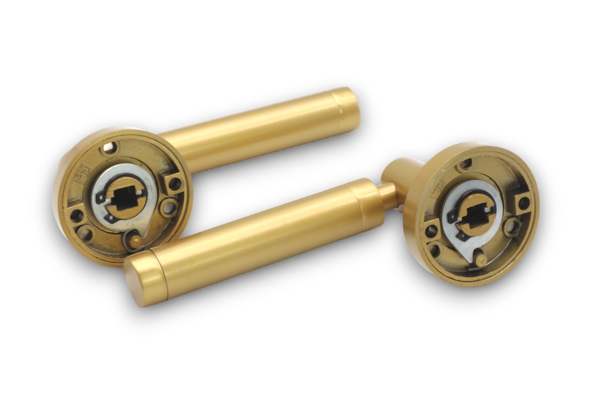 Infinity Decor Pair of Solid Zinc Zishan Straight Lever Door Pull Handle on Sprung Rose in Satin Brass Finish for Interior & Exterior Use - Image 3