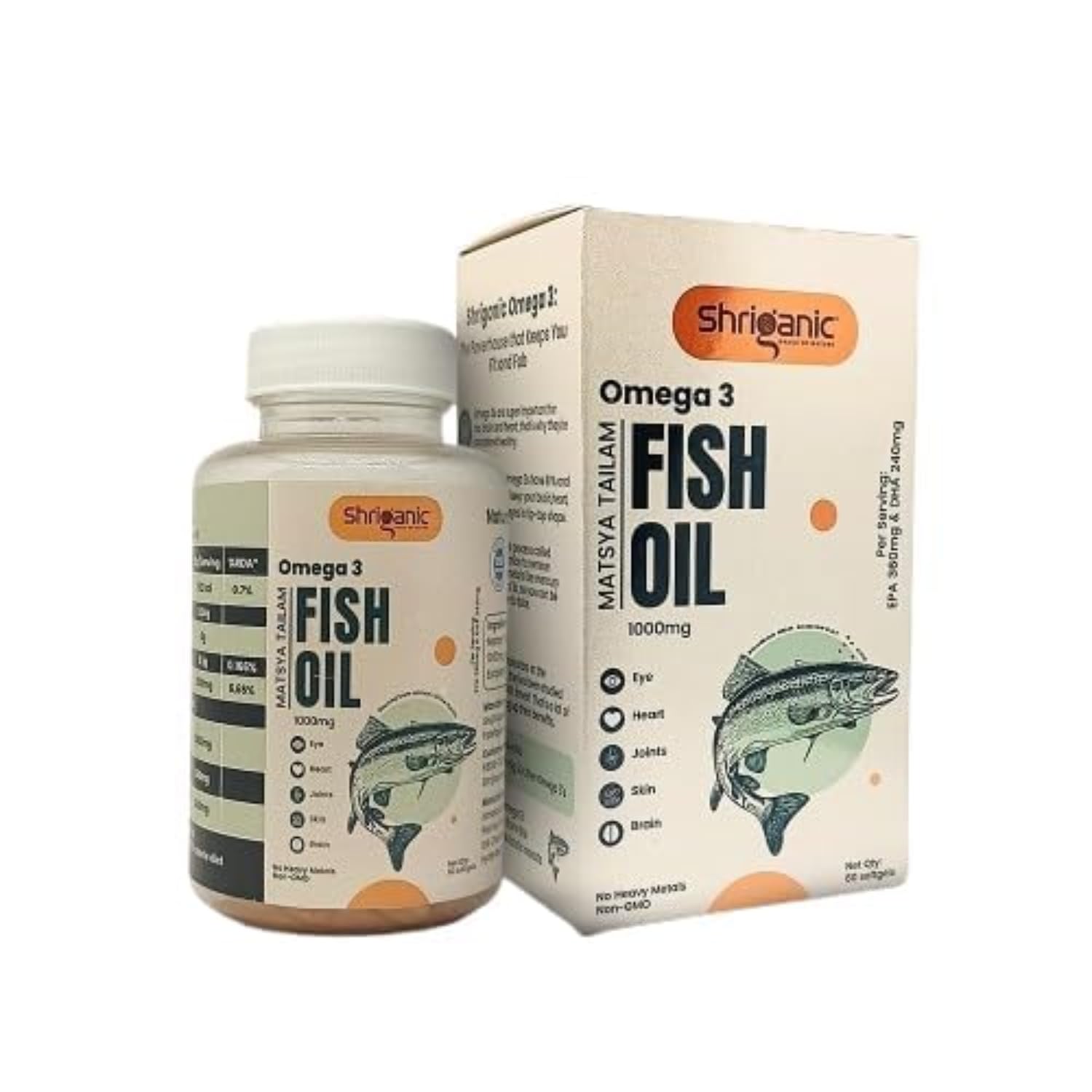 SHRIGANIC Salmon Fish Oil Omega 3 2000mg 2X Strength 60 Capsules- 360 mg EPA & 240 mg DHA for Heart, Joints, Skin, Brain & Eyes Health (B0D45T1FHT) Amazon Price History, Amazon Price Tracker