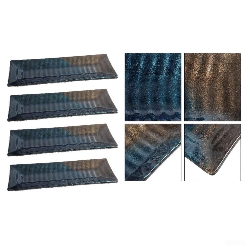 Paquete de 4 platos de melamina rectangulares para servir, borde ondulado, platos irrompibles para barbacoa, picnic, color negro, 29,4 cm