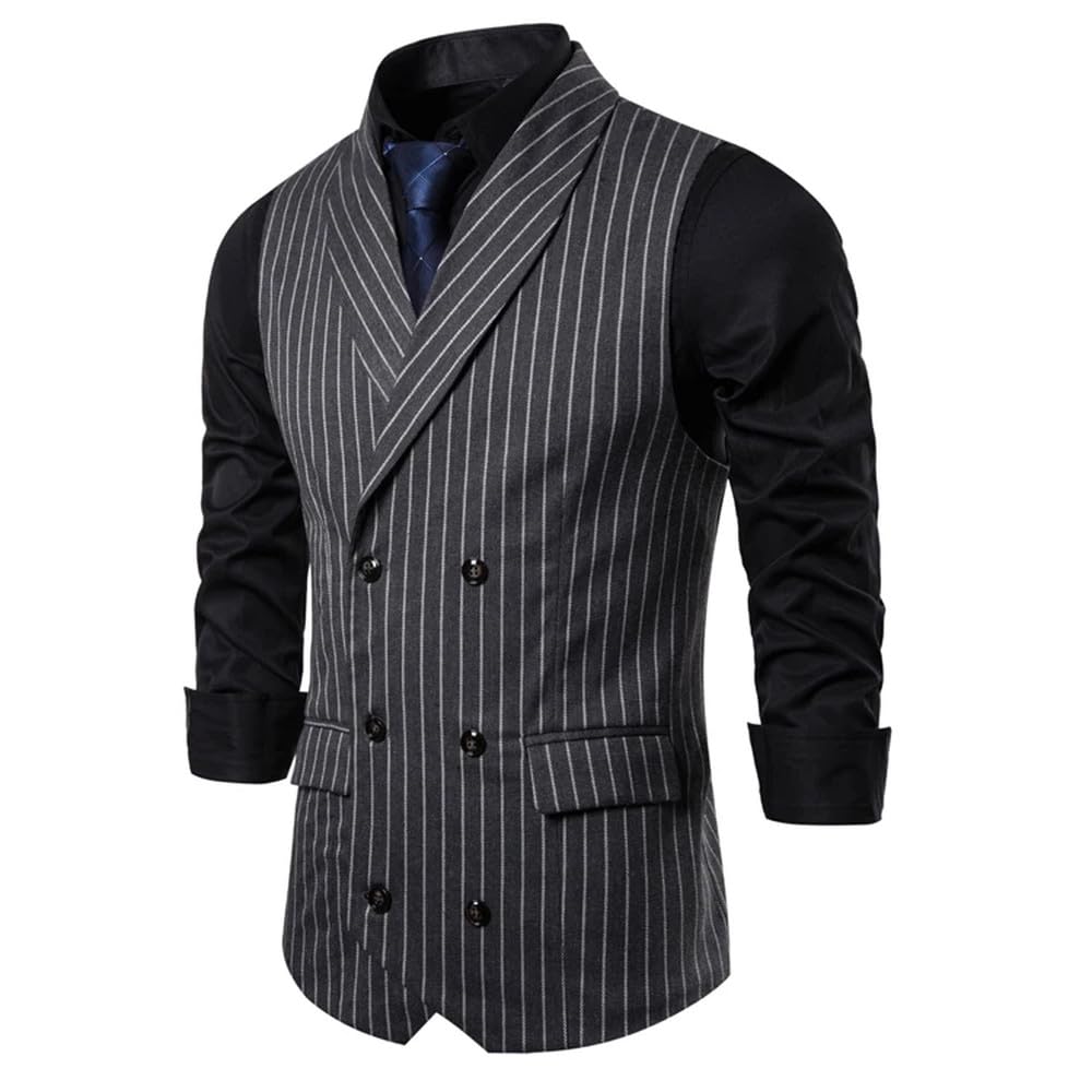 Chaleco De Traje Hombre - Chalecos De Rayas Verticales Para Hombre, Chaleco De Oficina Con Doble Botonadura, Abrigo, Chaqueta Sin Mangas De Negocios Para Hombre, Prendas De Vestir Exteriores Con Cue