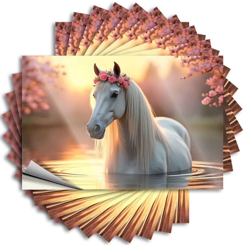 Sets Boys Tattoo - Graceful Horse in Sunset Reflections Cover Waterproof Vinyl Sticker(6X9CM)