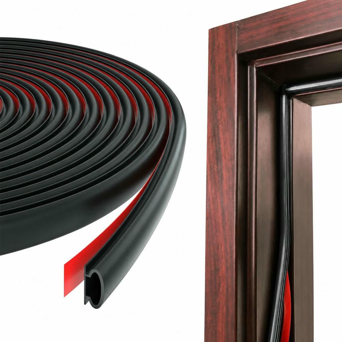 Jmgdj Black 10X6mm 6M/1Roll Window Dustproof Soundproof Bedroom Door Weather Sealing Strip 10 * 6Mm Self Adhesive Anti-Collision Sound Insulation-Black-10X6mm-6M 1Roll