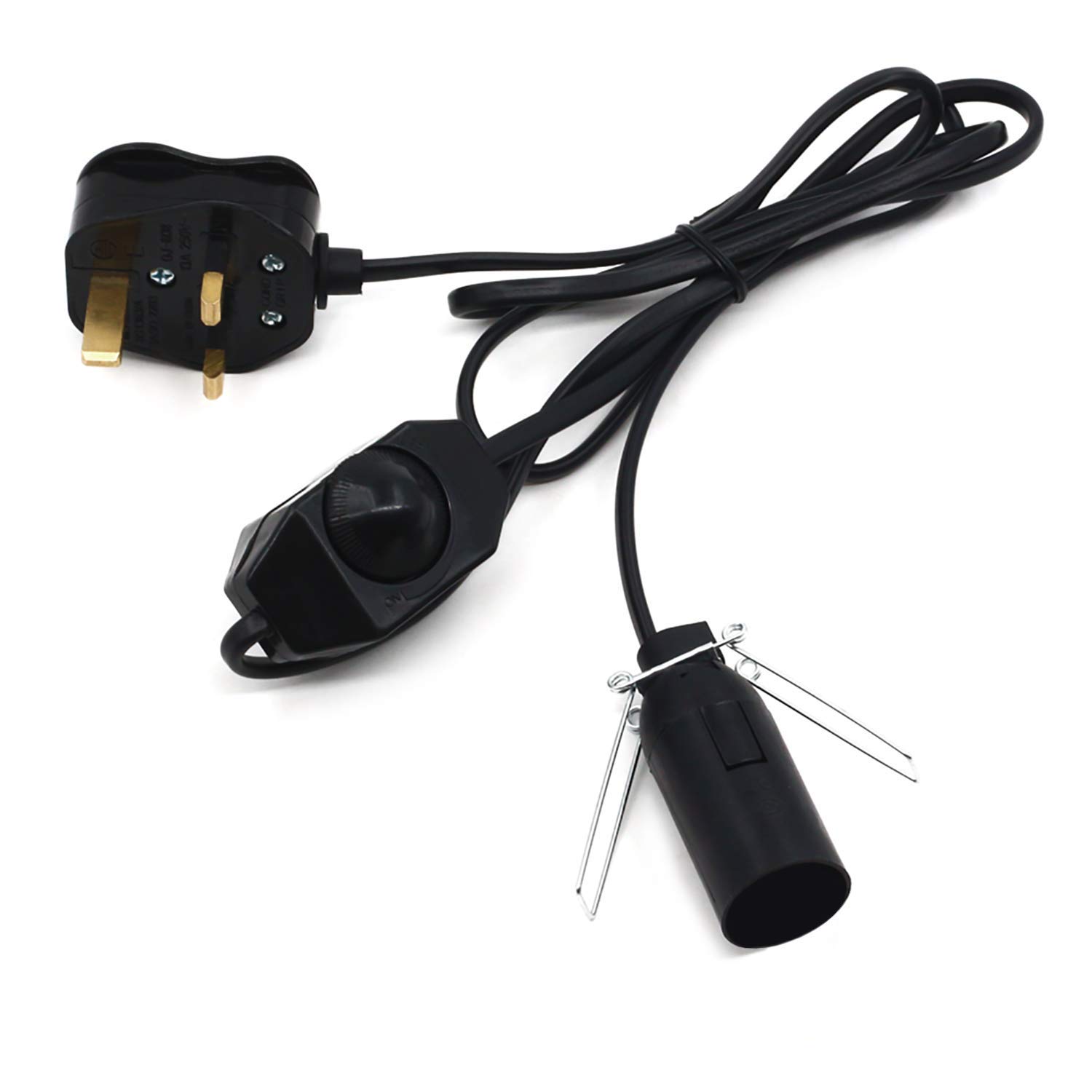 AUNNO Salt Lamp Original Replacement Power Cord with Black Dimmer Switch CE Certified 3 - Pin Save Plug 1.5M Cable Switch & Clip for All Himalayan Crystal Salt Lamp.