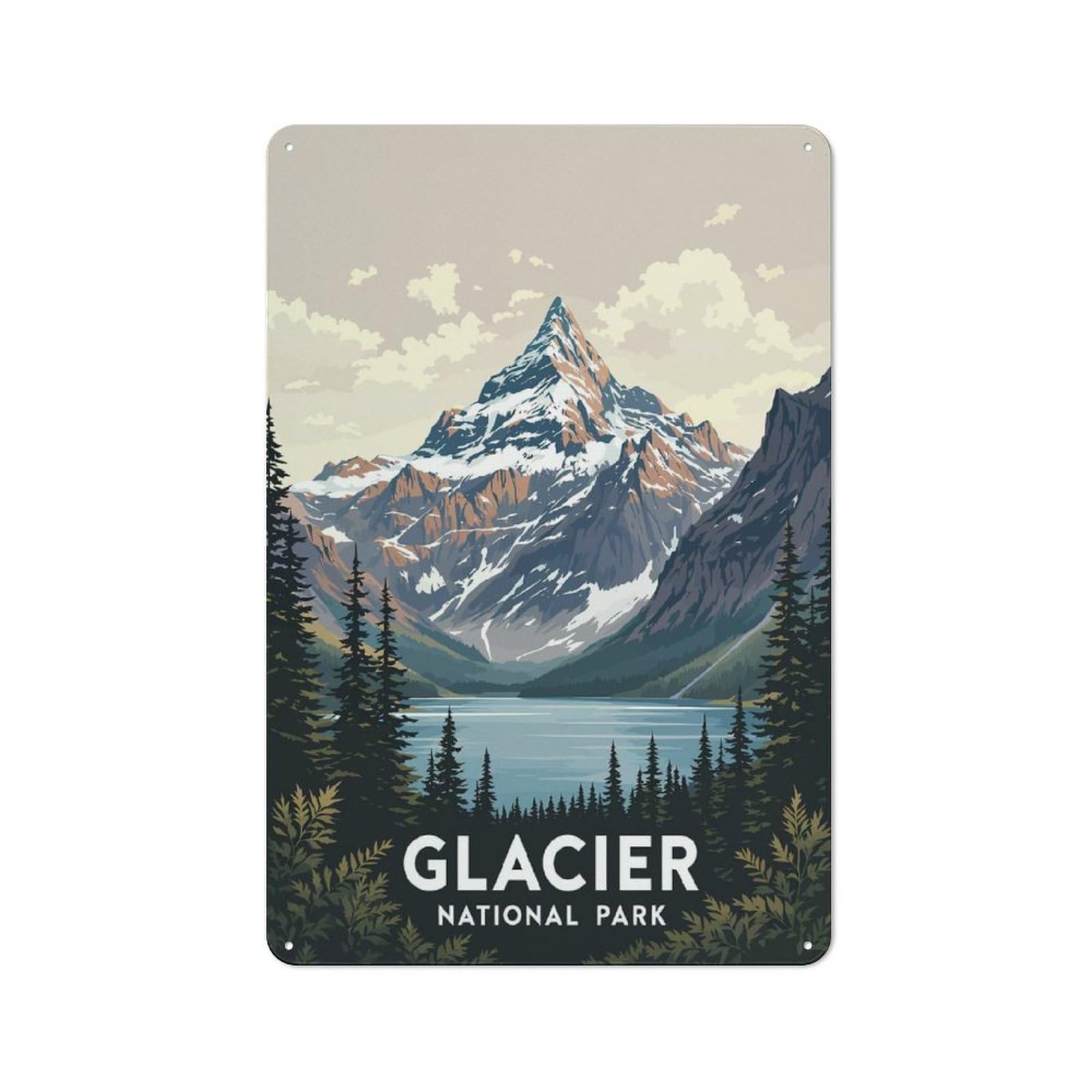 Junmoney Style-3 Glacier National Park Poster Rustic Metal Sign 30X20cm For Pub Or Café, For Collectors Of Rustic Metal Wall Decor