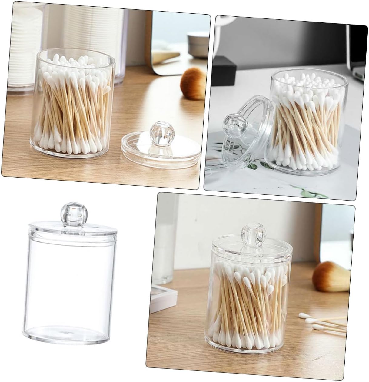 4pcs Cotton Swab Storage Jar Makeup Organizer Airtight Lid for Bathroom and Vanity Compact Household Container for Cotton and Swabs