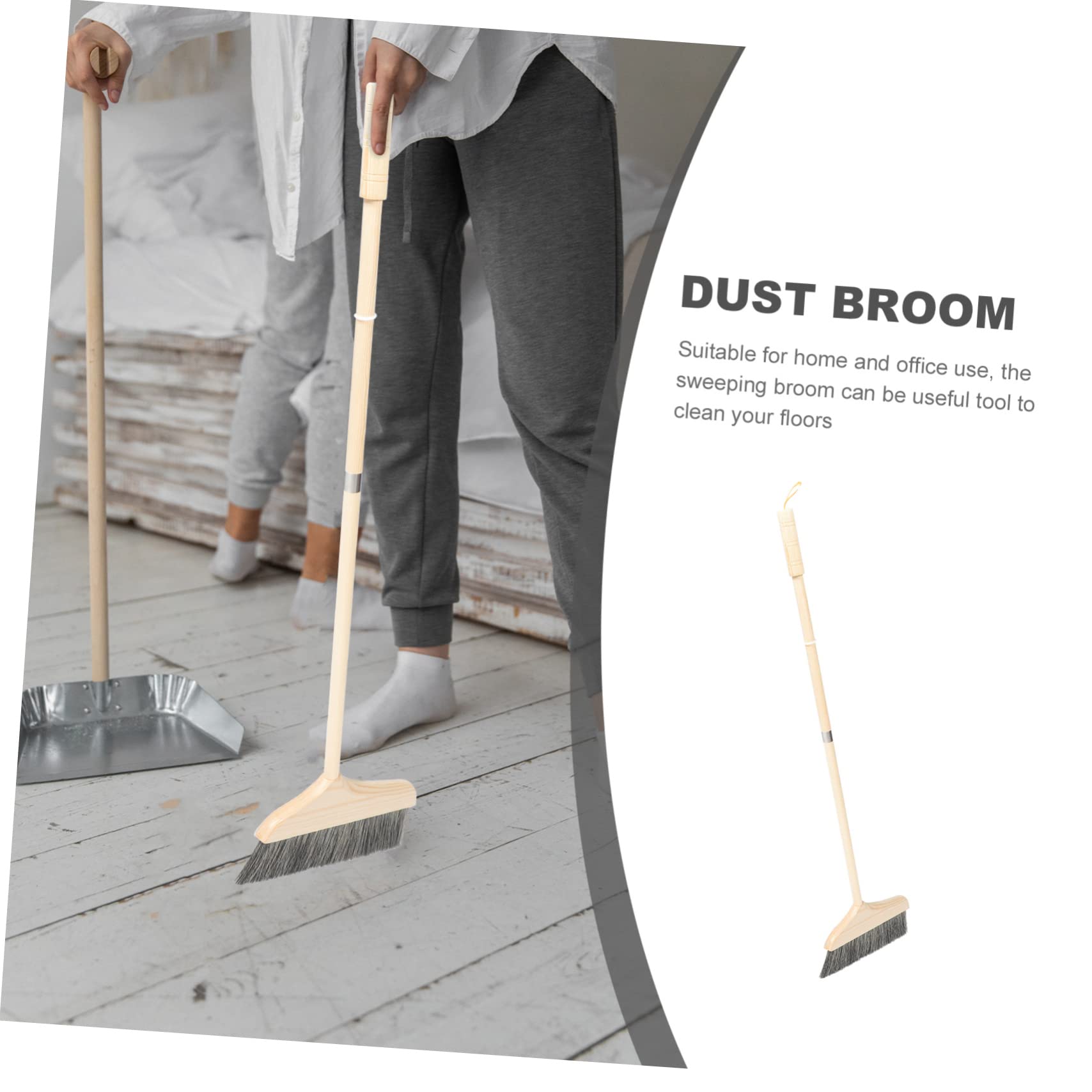GLEAVI Scopa da Cucina Manico in Legno, Setole Morbide per Pulizia Efficiente di Pavimenti e Tappeti Indoor, per Rimuovere Polvere e Peli