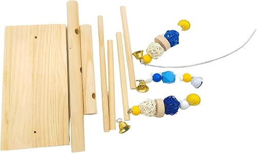 Miniatura 9 de Parque infantil para pájaros, plataforma de madera natural para pájaros con juguetes para masticar, soporte de entrenamiento de gimnasio para