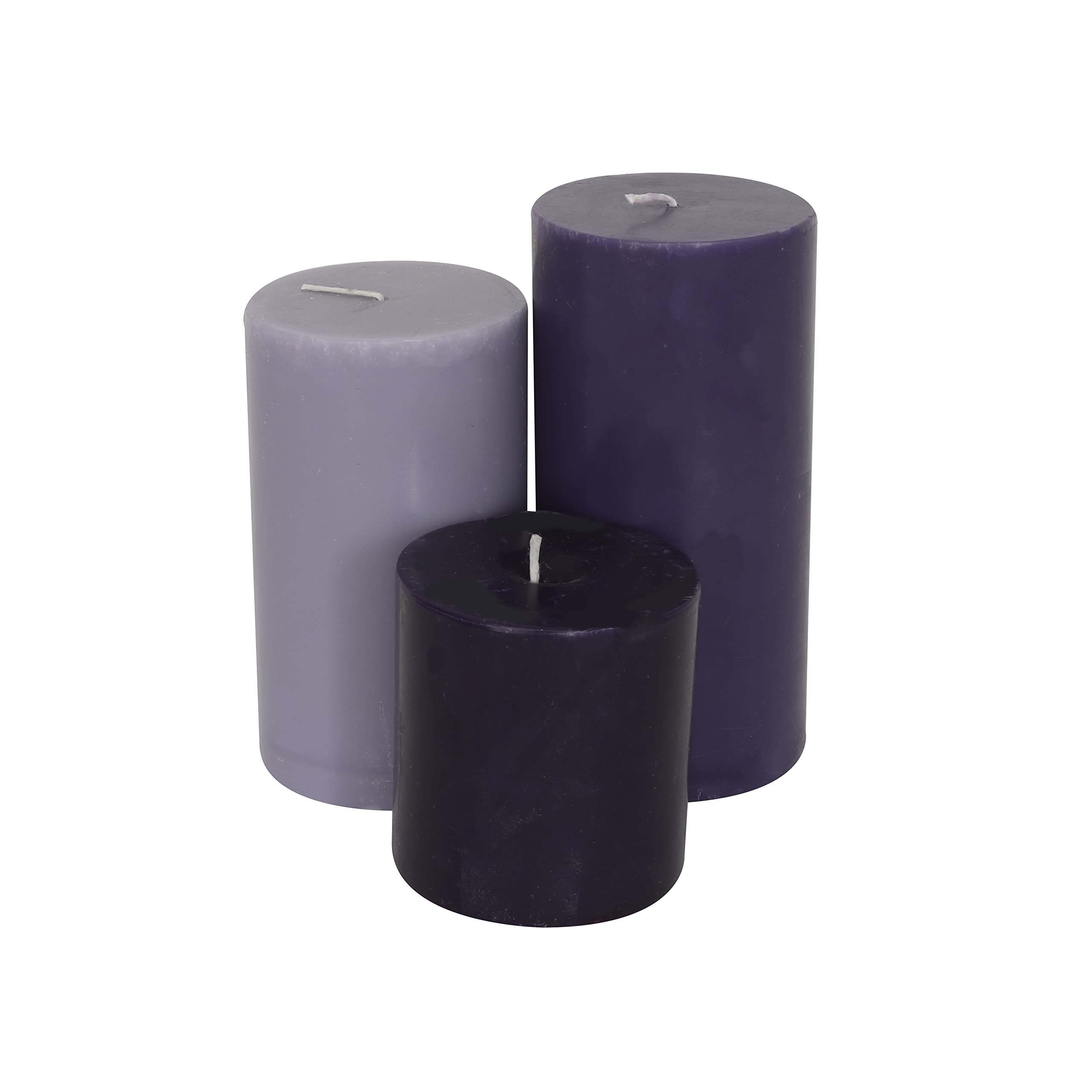 Laeto Candles 3 Unscented Pillar Candle Set | Wedding Candle, Decorative Candles, Church Candles, Pillar Candles Unscented Set, Coloured Candles Gift Set - Purple Candles