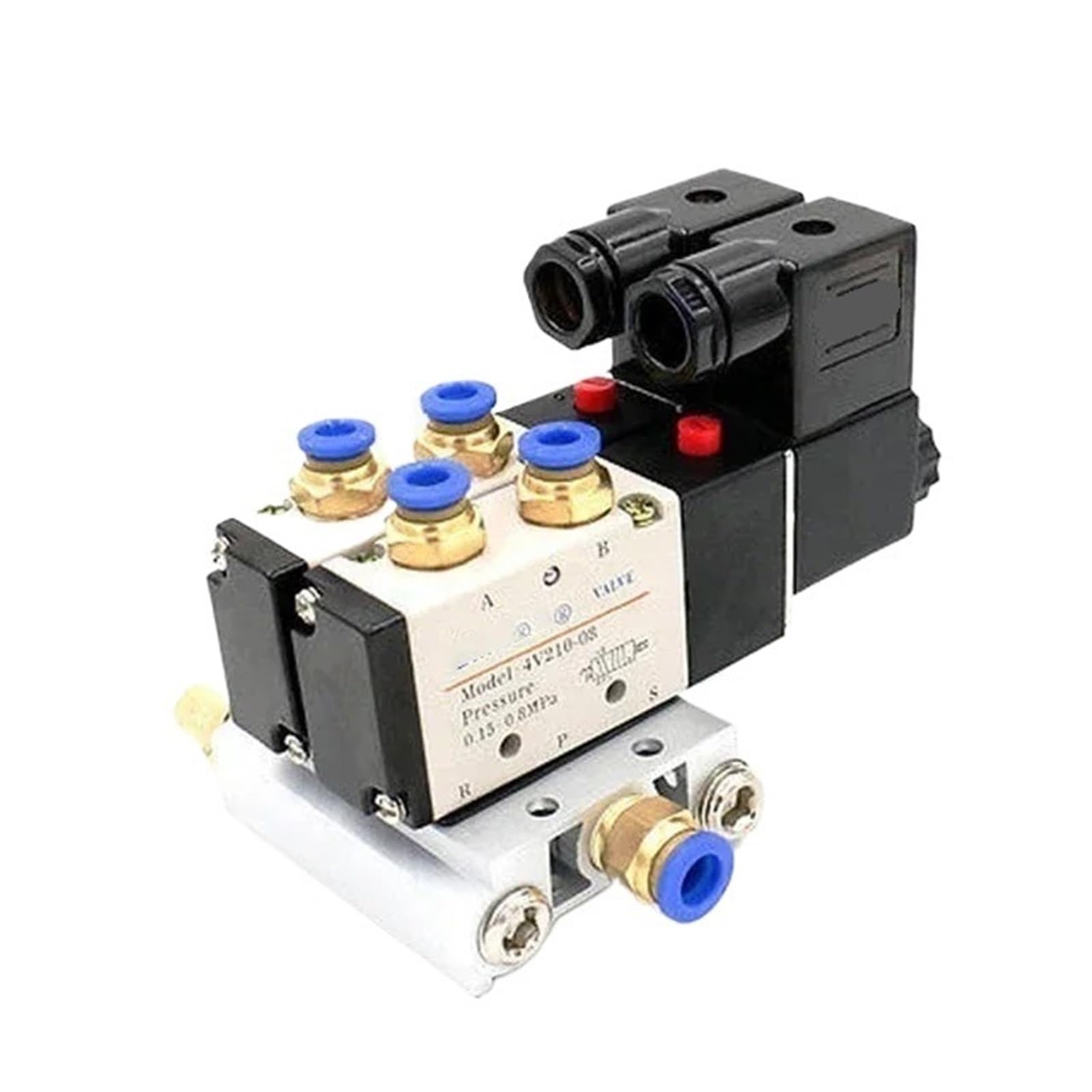 Bloque de electroválvula neumática multiusos 4V210-08 de 12/24 V CA y 110/220 V CA con silenciador y colector de base de 2/3/4/6 vías(2 Row 4mm fitting,DC24V)