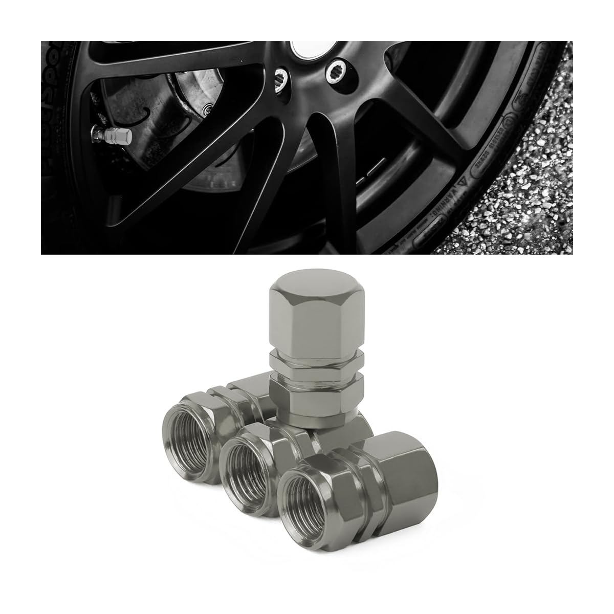 Osilly 4PCS Aluminum Tire Valve Stem Caps, Gray