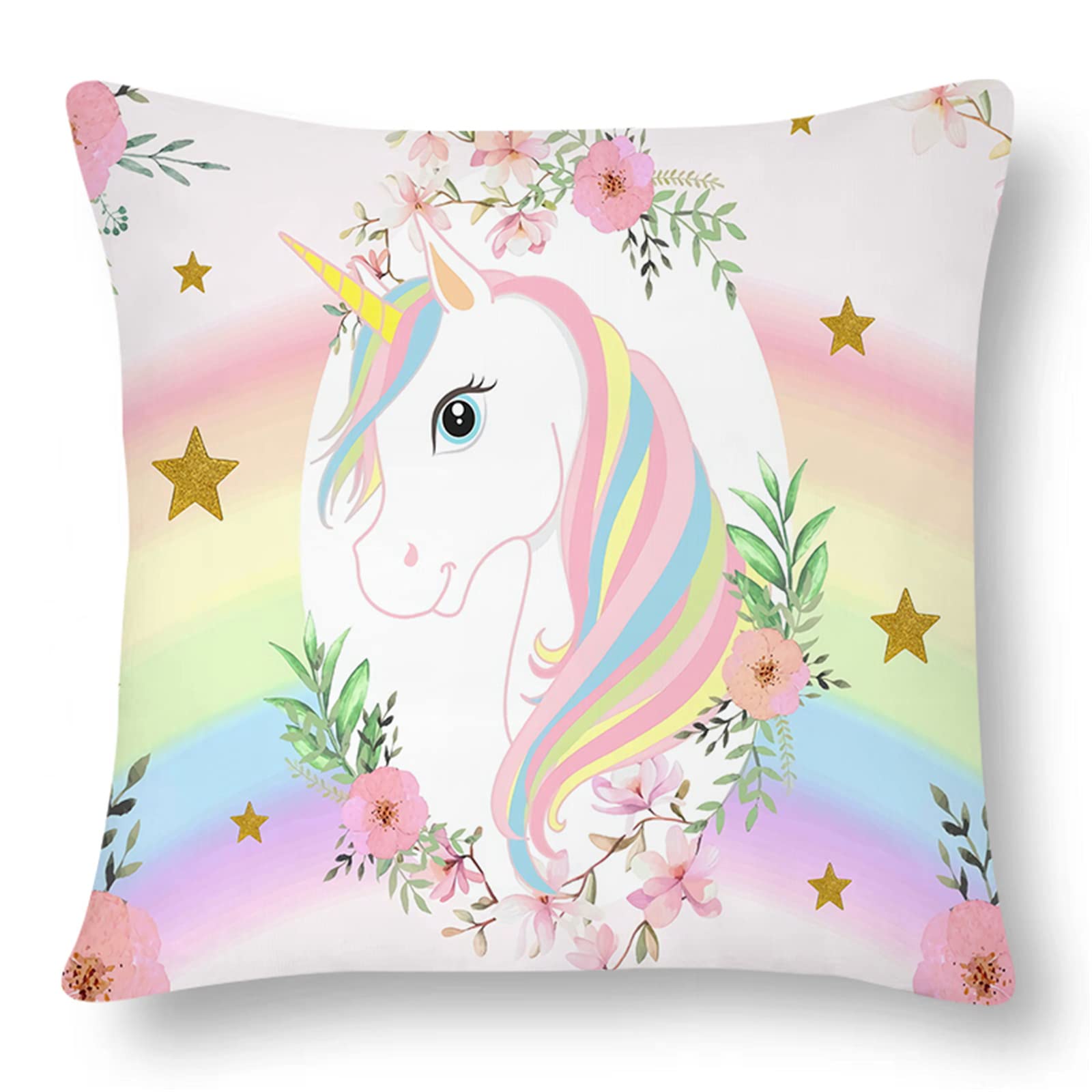 MUSOLEI 2 pezzi Unicorno Copricuscino 45X45 Bambini Velluto Sirena Copricuscino Peluche Divano Copricuscino con Federe Cerniera Ragazze, Unicorno A