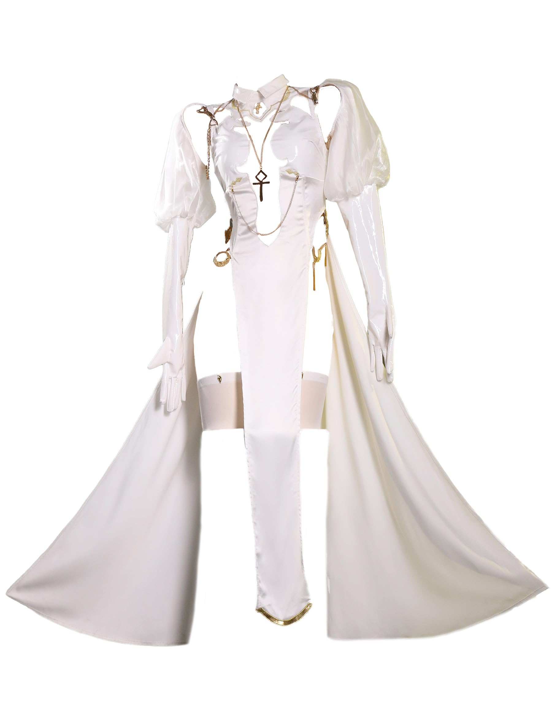 Mobbunny Women Nun Cosplay Lingerie Costume Halloween High Slit Dress Set with Veil Necklace Socks