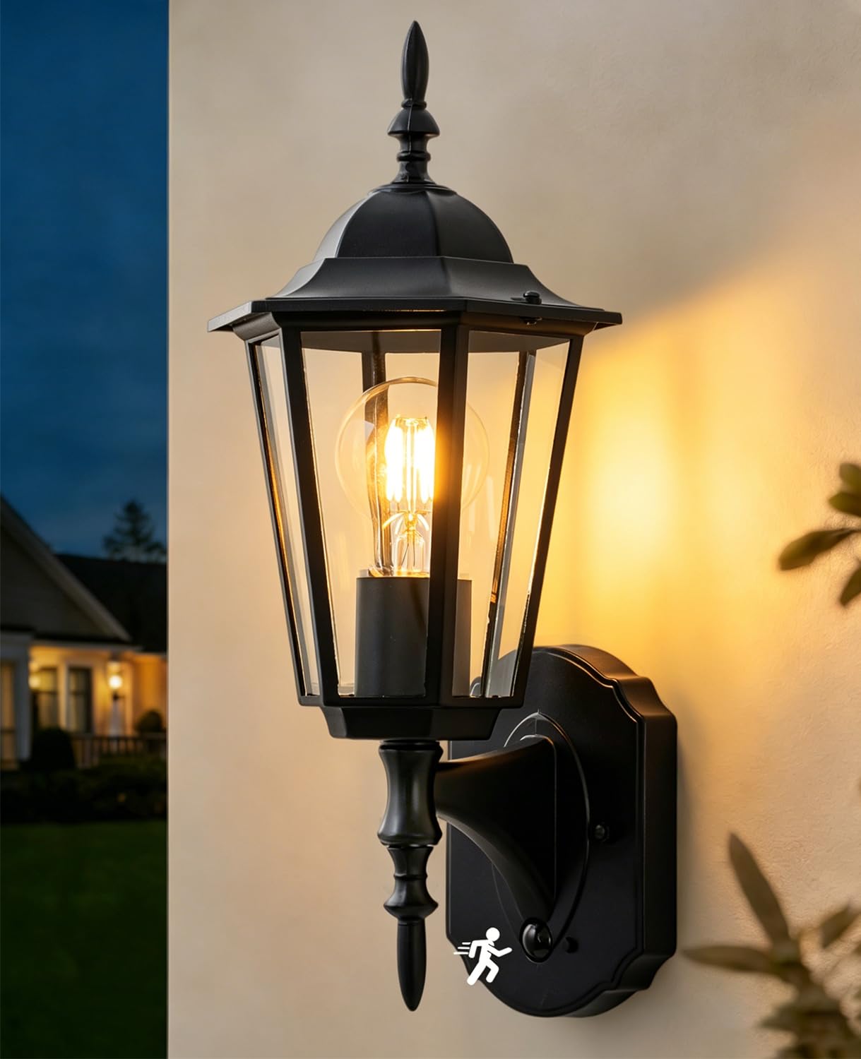 FTL Wandlampe Außen mit Bewegungsmelder, Verbesserte 3 Beleuchtungsmodi Lampe mit Bewegungsmelder Aussen, E27 Aluminium Ausenbeleutung Hauswand, Traditionell Aussenlampe Wand für Garten Haustür, IP54