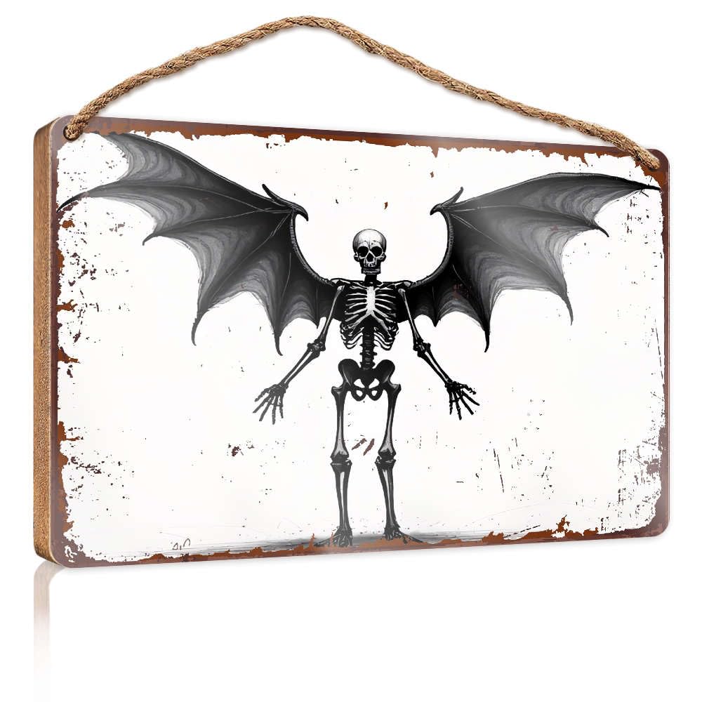Fun Signs For Home Decor A Skeleton With Bat Wings. Farmhouse Signs Desk Accessories For Men(23X35CM)