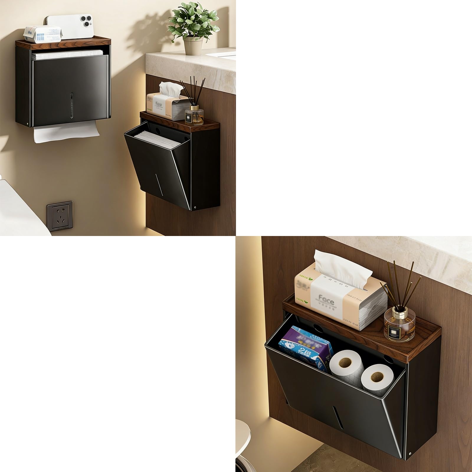 Dispensador Papel Secamanos, Portarrollos Papel Higienico, Dispensador de Pañuelos Metal, Porta Papel Higienico de Baño Montaje en Pared(White)