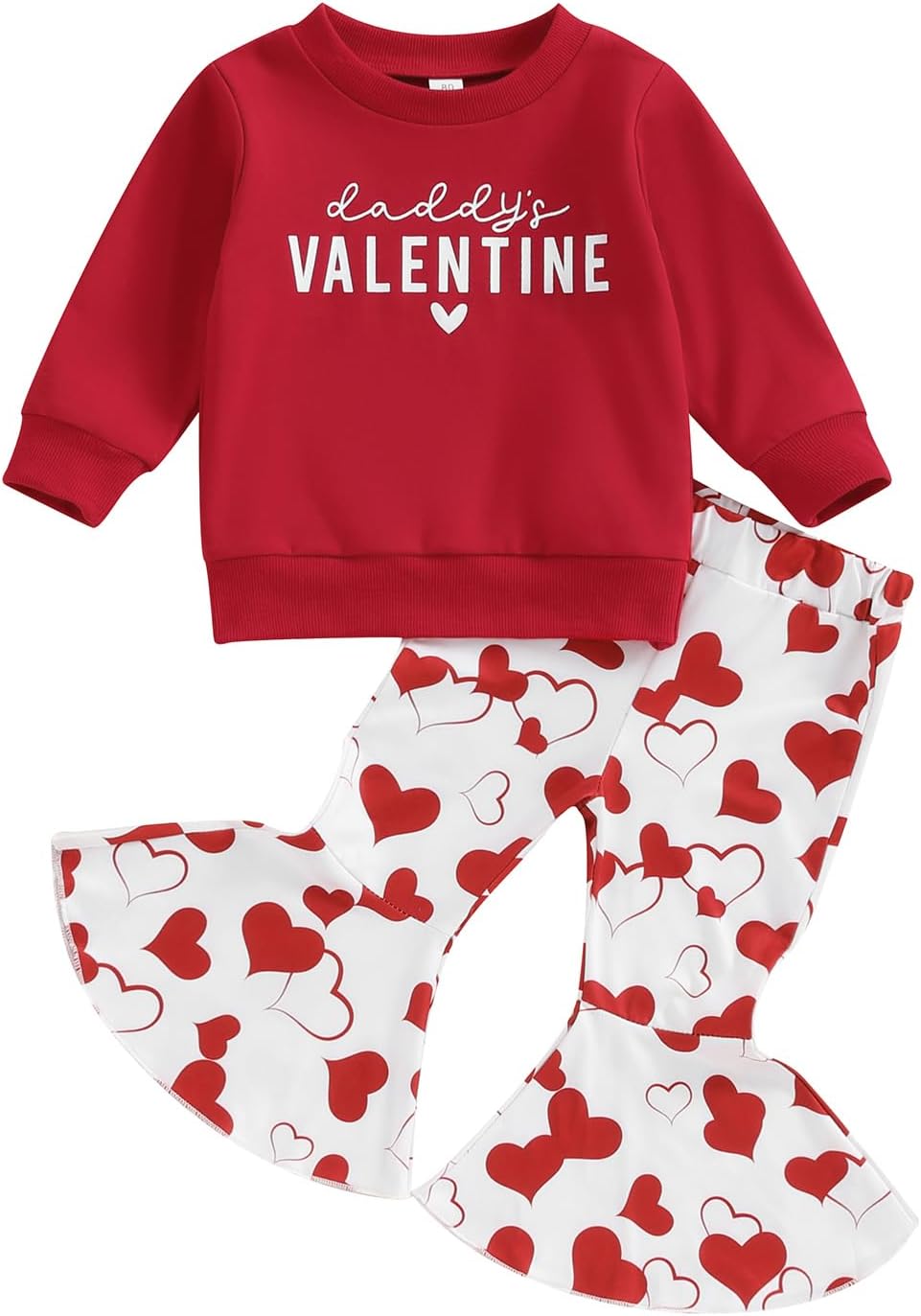 Newborn Baby Girl Valentine's Outfits Long Sleeve Letters Print Sweatshirt Tops Bell Bottom Pants Spring Clothes
