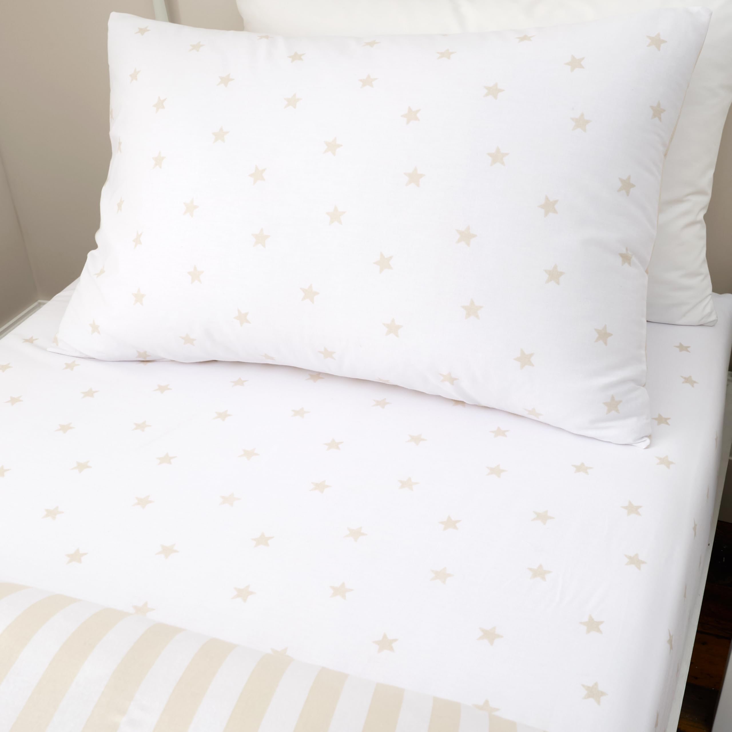 Bianca Mini Star & Stripes Cotton Double Fitted Sheet Natural