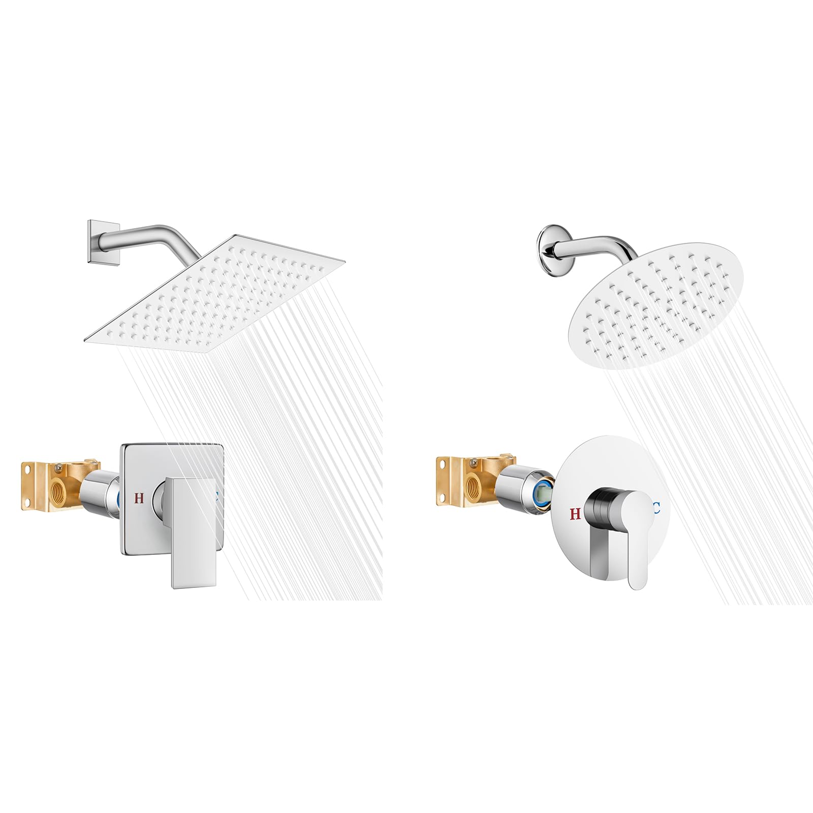 Hcfyauis Shower Head And Handle Set Square Shower Faucet Set Bathroom Rainfall Shower System& Shower Head And Handle Set Round Shower Faucet Set