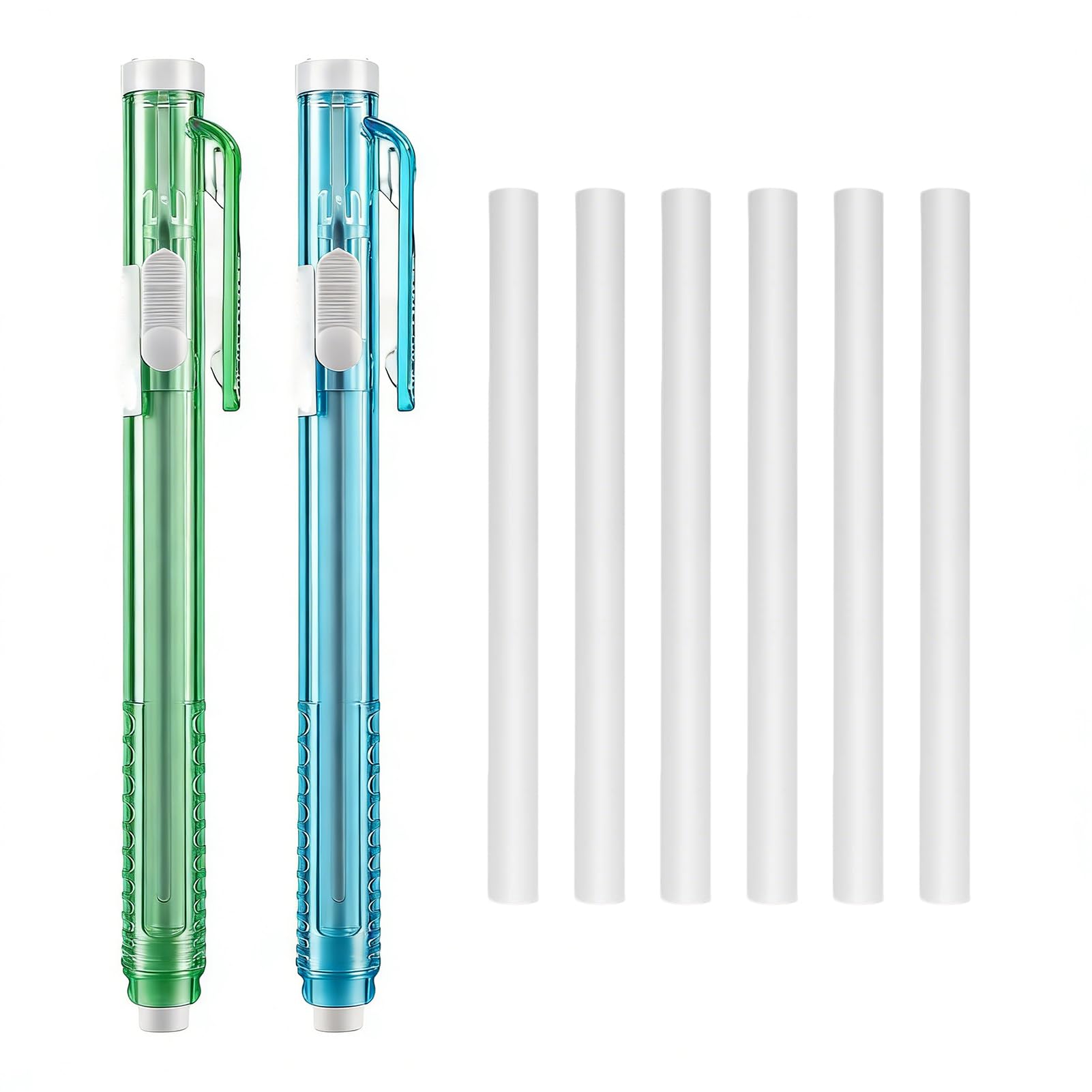 2 Piezas Gomas de Borrar Estilo Boligrafo, Borrador Mecanico Retractil con 6 Recambios para Dibujo Escritura Oficina Escuela, Lapiz Borrador Mecánico de Precisión para Lápiz Bocetos Cuaderno Papelería