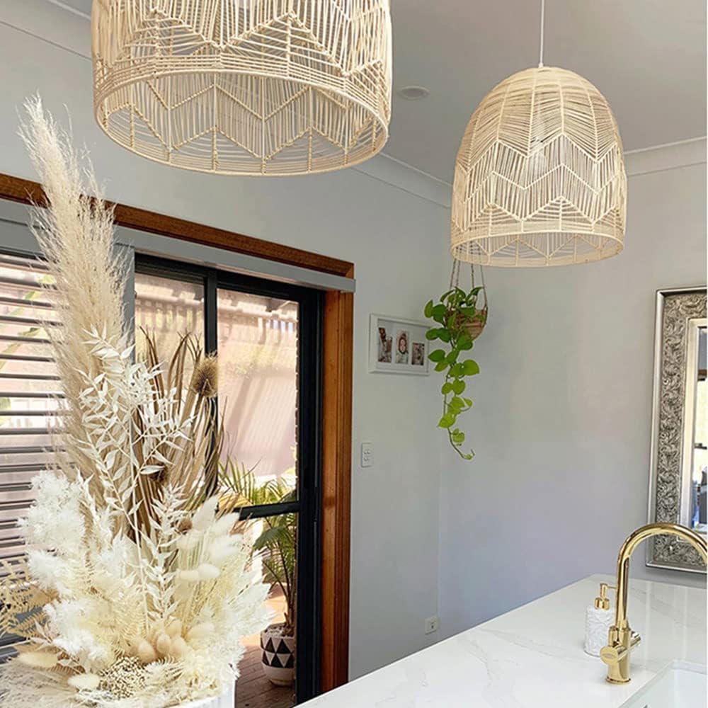 Paralume a gabbia in rattan Lampade a sospensione in tessuto di bambù Lampada a in vimini intrecciato a forma nido d'uccello beige a in Compatible with fattoria, luci sospese