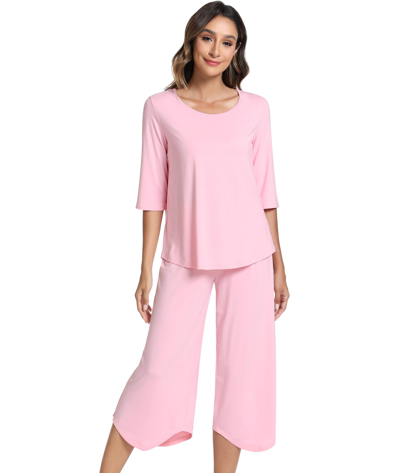 NACHILA Pajamas for Women-Viscose Made from Bamboo, Soft 3/4 Sleeve Pjs Summer Capri Pants Pajamas Set Cooling Sleepwear