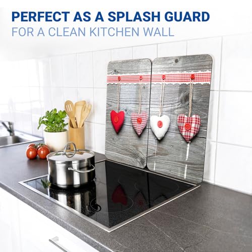 Wenko 2521481100 Hob Cover Plate Glass Universal Hearts Multicoloured, Set of 2