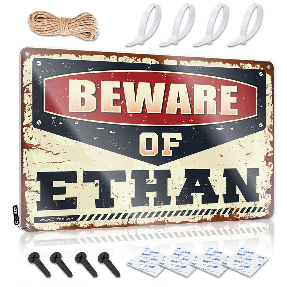Tin Sign Wall Decor Beware Of Ethan Sign Funny Plaques For Men Tin Metal Bar Signs(30X40CM)