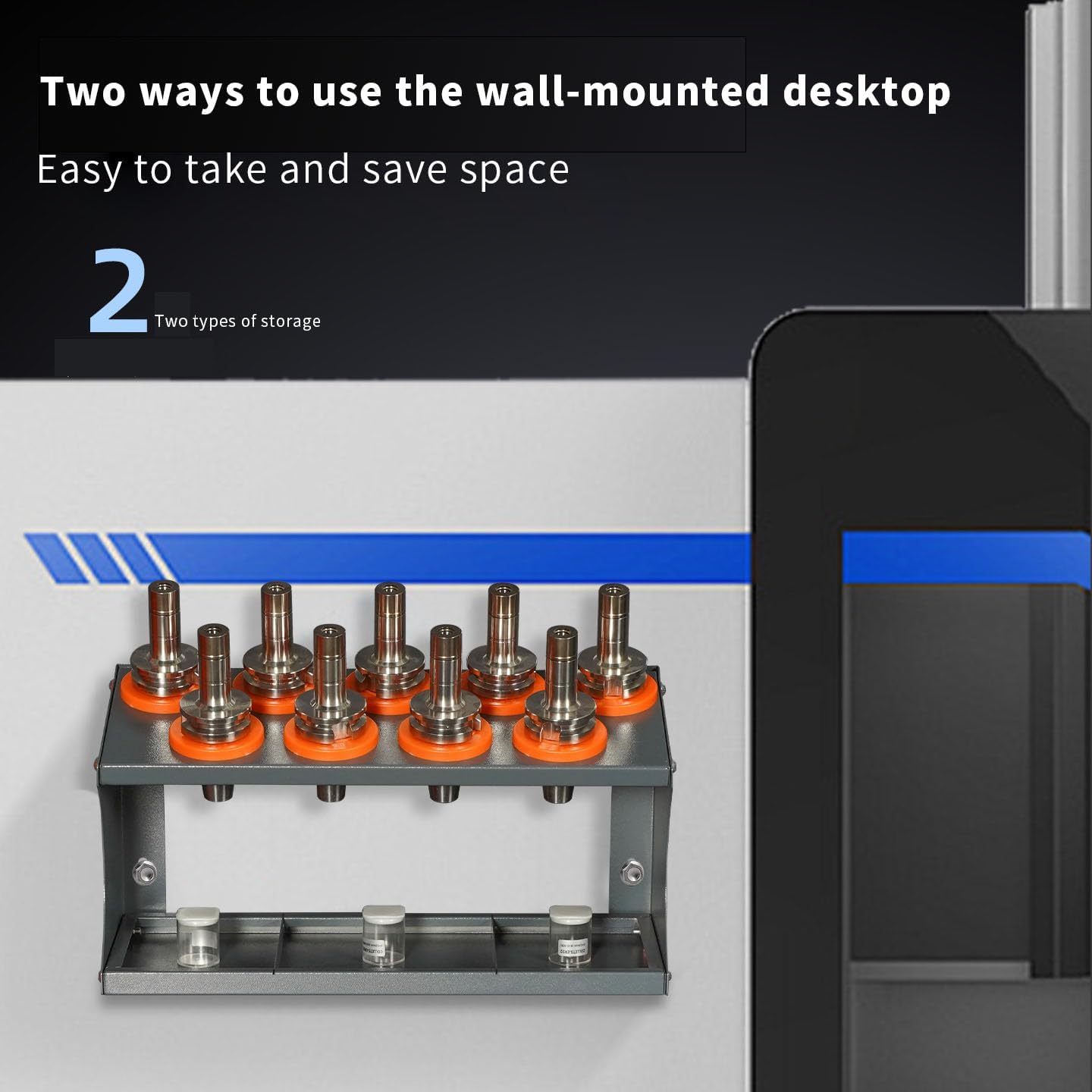 cnc tool holder rack Wall-mounted cnc tool rack Suitable for various small CNC tool holders (Double layer, HSK63-10PCS)