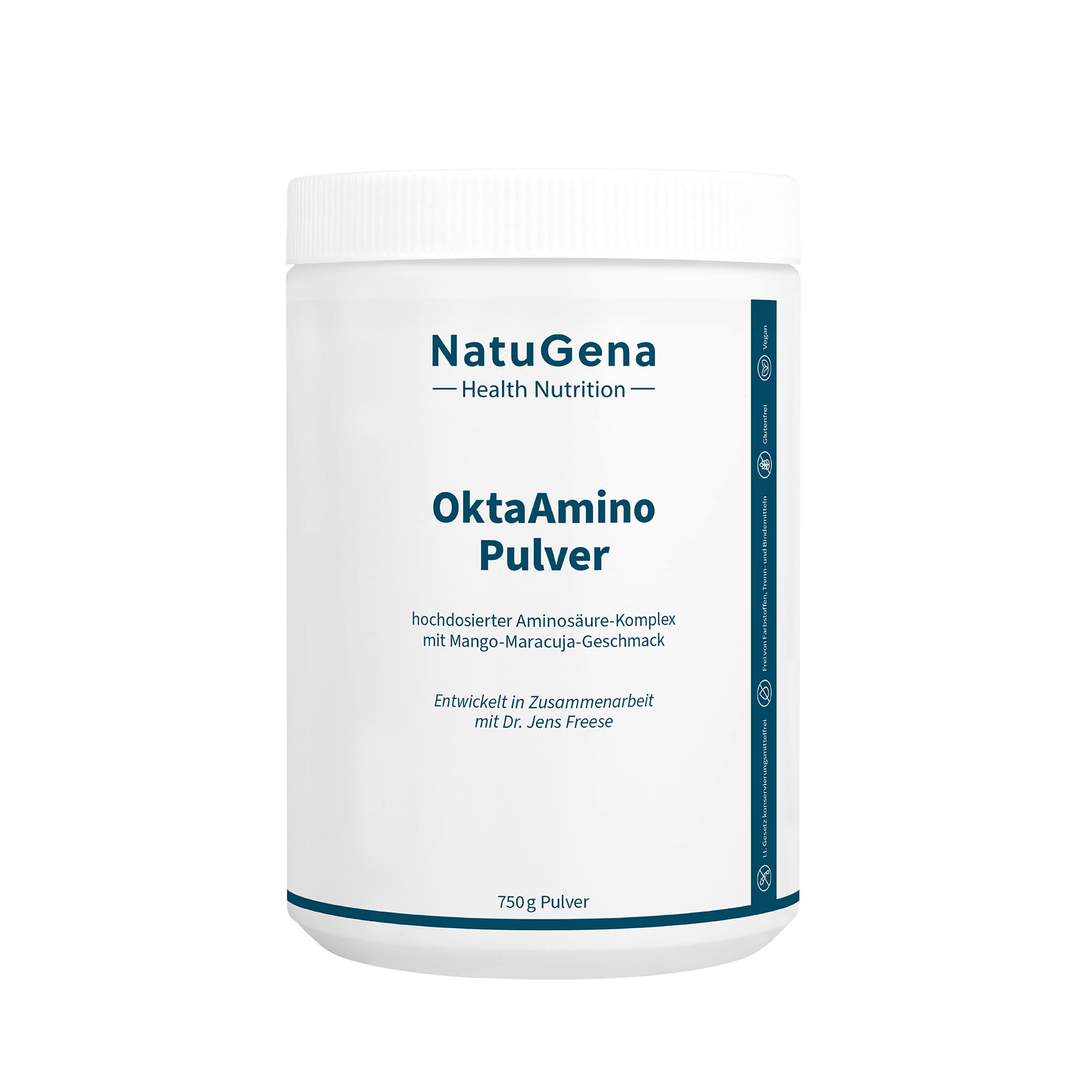 NatuGena OktaAmino Pulver, hochdosierter MAP-Komplex mit allen acht essenziellen Aminosäuren, Aminosäuren-Komplex mit hoher Bioverfügbarkeit, Magnesium, Zink und Vitamin B6, 750 g (30 Tage Packung)
