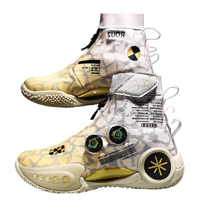 晟华 Basketbalschoenen Werkelijke Combat Carbon Plate slijtvaste high-top sportschoenen voor heren, Goud, 7