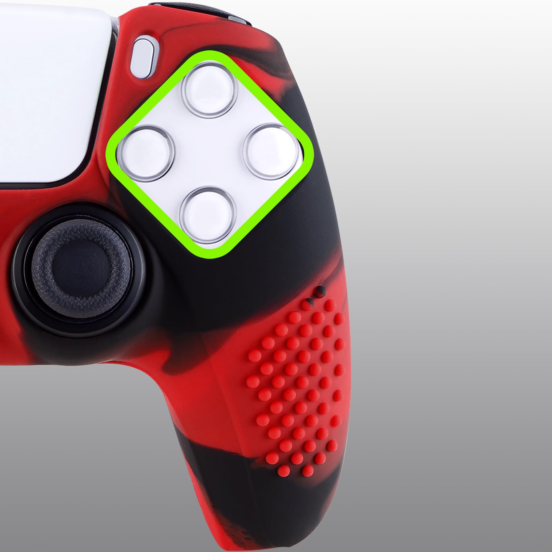 eXtremeRate PlayVital Black 3D Studded Edition Anti-Slip Silicone Cover Skin for ps5 Controller, Soft Rubber Case Protector for ps5 Wireless Controller with Thumb Grip Caps - Red & Black - 4