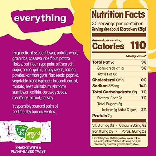 Real Food From The Ground Up Cauliflower Snacking Crackers - 6-Pack Snack Bags (Everything)