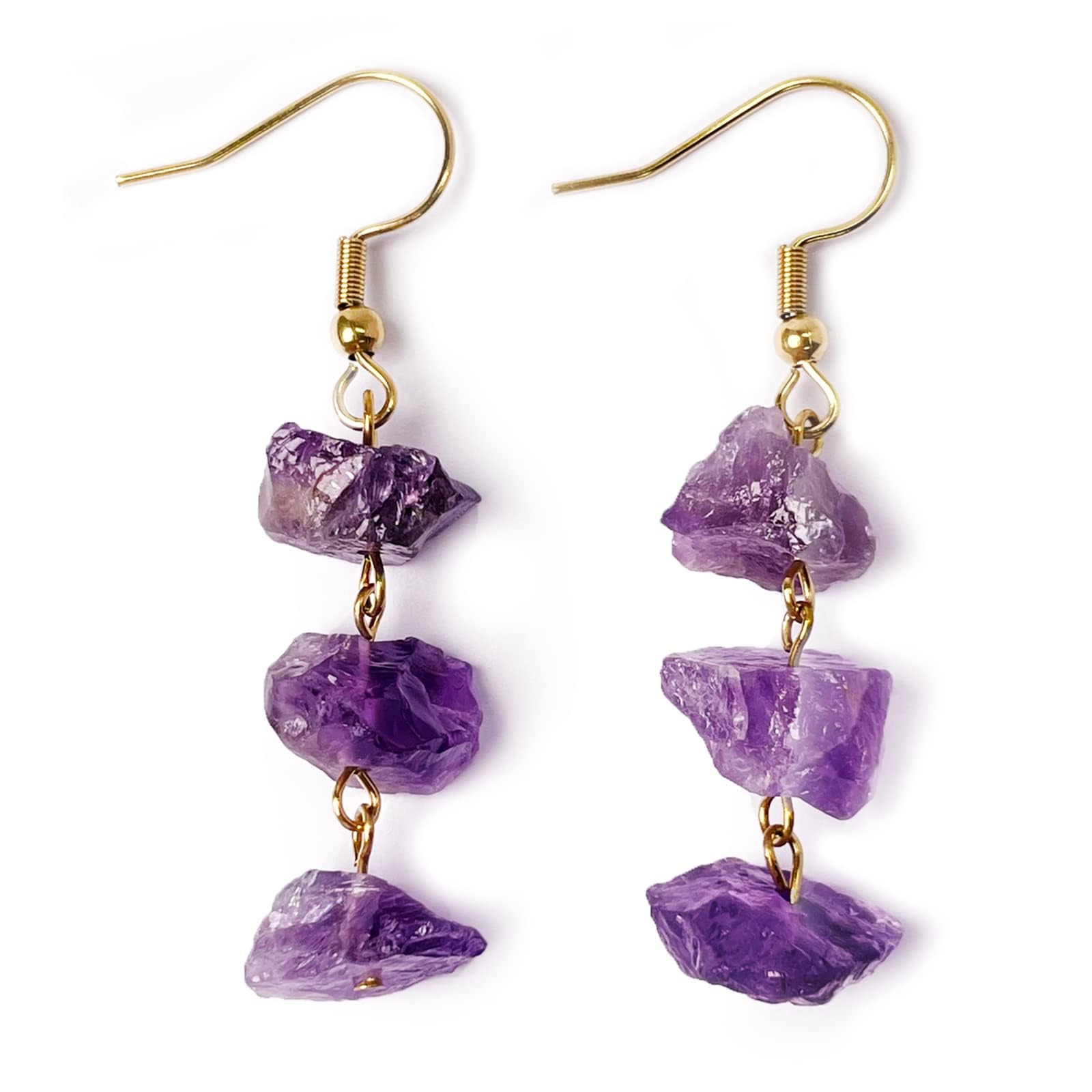 AUFUYAOLIN Amethyst Crystal Earrings Dangle for Women Handmade Real Raw Crystals Citrine Rose Quartz Green Fluorite Purple Pink Natural Healing Crystal Jewelry Stone Clear Earrings Gifts for Girls