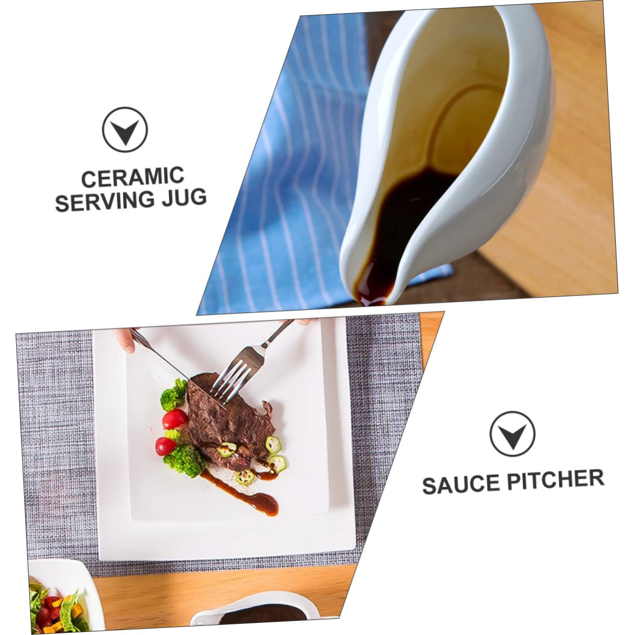 FUNOMOCYA 1pc Ceramic Sauce Container Elegant Serving Jug for Gravy Salad Dressings Condiments Dripless Spout Design for Home Restaurant Use Healthy Material