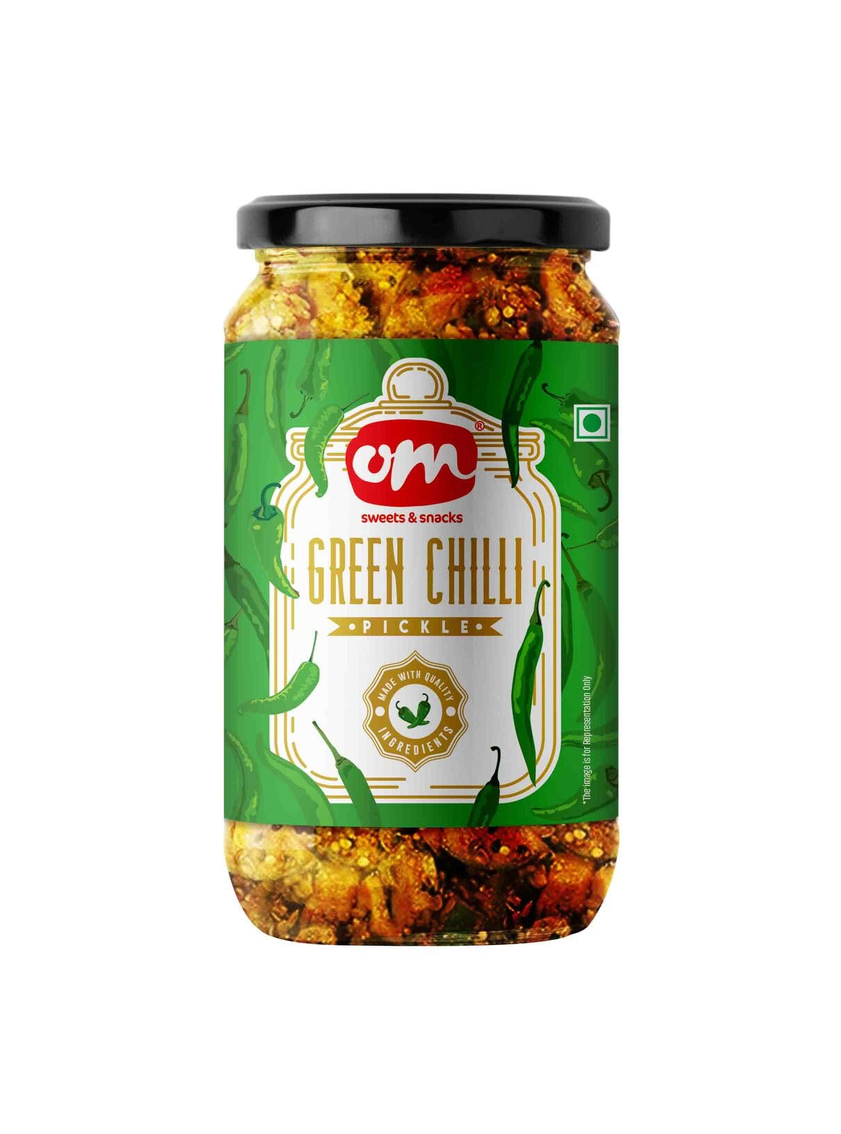 OM SWEETS & SNACKS | Green Chili Pickle | 400gm each | Pack of 1-image-37