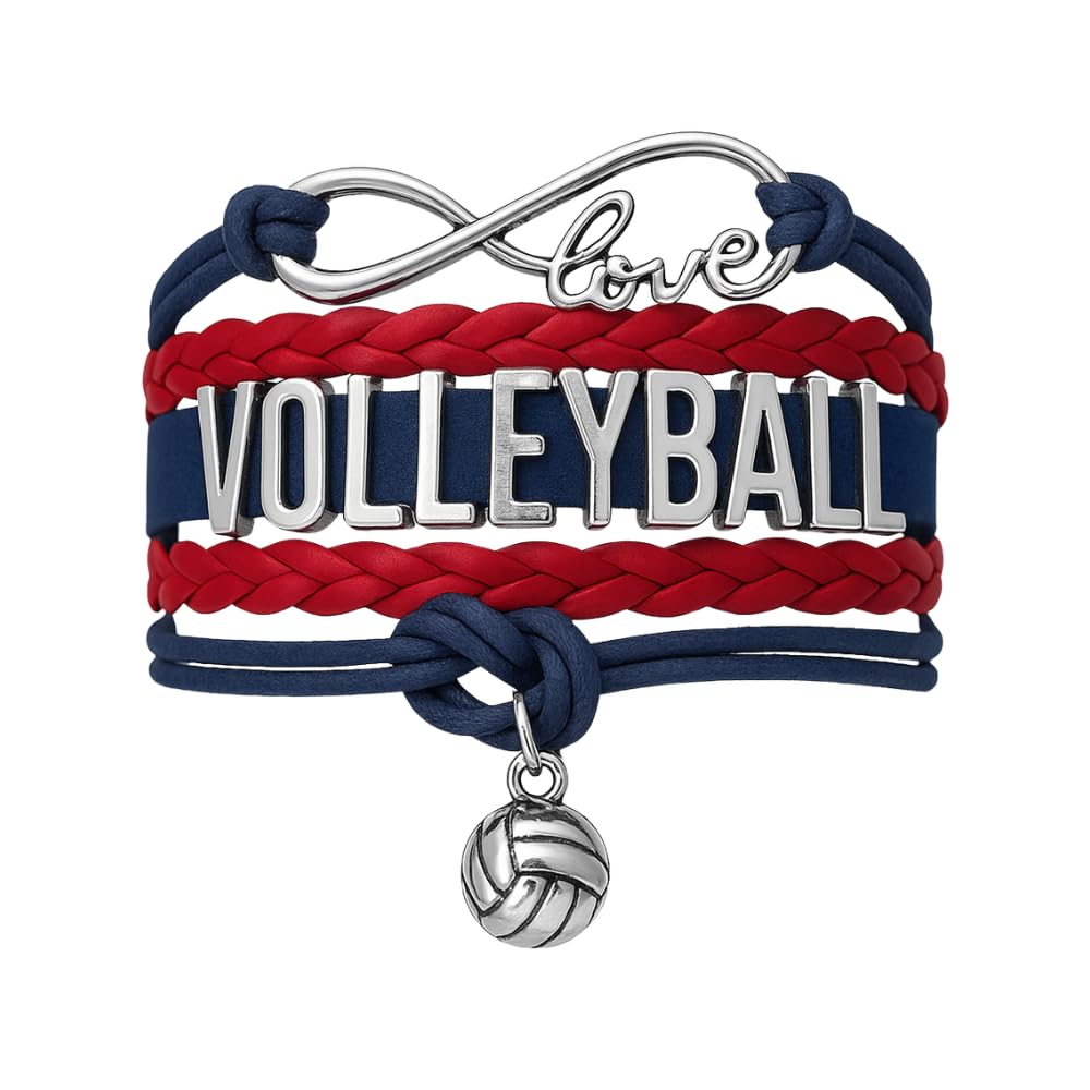 Volleyball Bracelets For Girls- Ideal Volleyball Gifts &amp; Souvenirs. Adjustable Charm Bracelet with Moveable Letters, Infinity Symbol &amp; Silver Volleyball Charm. Fashionable Bracelets by SportyBella.