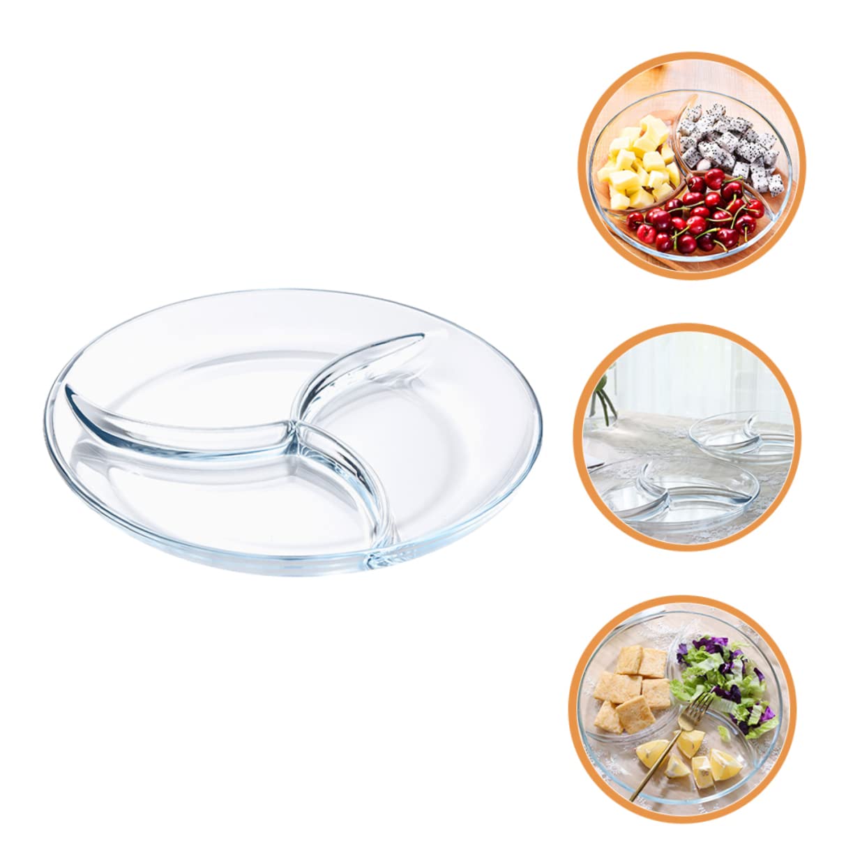 SOLUSTRE Assiette Divisée en Verre Trempé 3 Compartiments, Légère et Facile à Utiliser pour Barbecues et Réunions de Famille, Contrôle des Portions