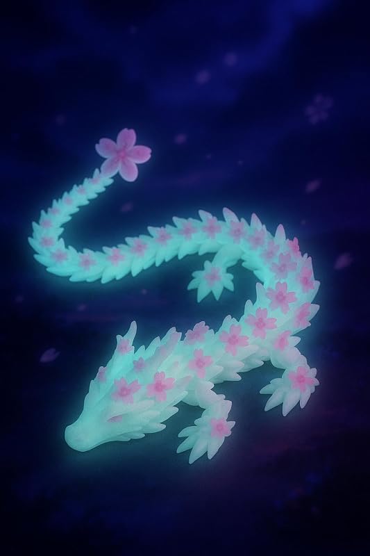 Outgoto 3D Printed Dragon Glow in The Dark Cherry Blossom Dragon Articulated Animals Fidget Toy Figurine Desktop Pet